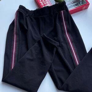 Dynamite Black Track Pants with Burgundy & White Stripe